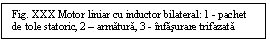 Text Box: Fig. XXX Motor liniar cu inductor bilateral: 1 - pachet de tole statoric, 2 - armatura, 3 - nfasurare trifazata